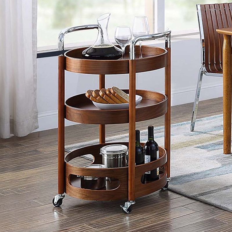 Modern Solid Wood Prep Table Rolling Kitchen Trolley with Wine Storage