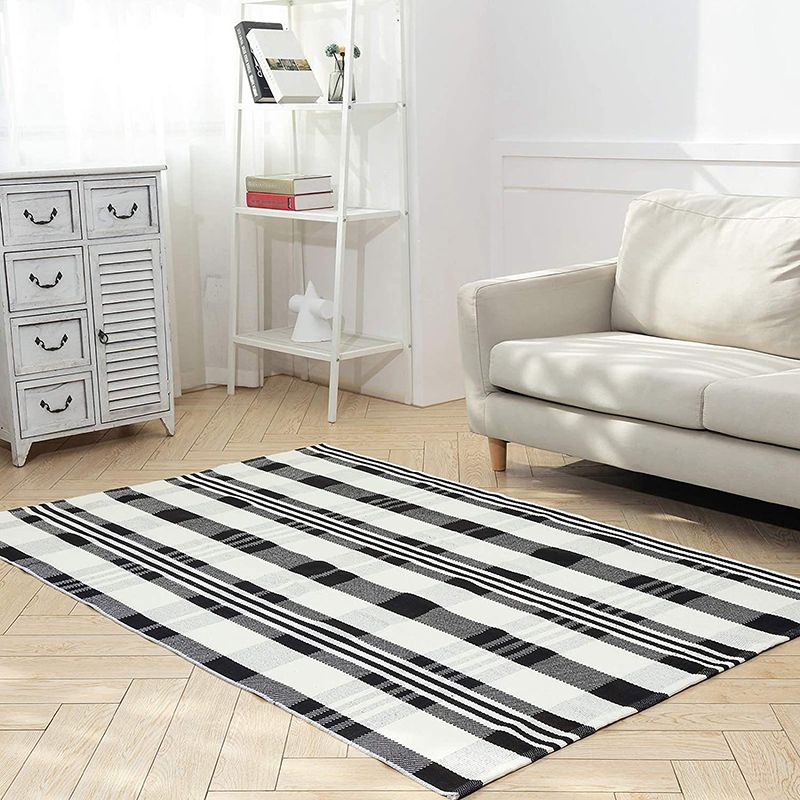 Stylish Living Room Carpet Plaid Pattern Area Rug Cotton Blend Indoor Rug