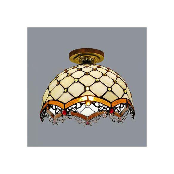 Tiffany Style Victorian/Flower/Pearl/Barroque Lámpara Flush Lámpara Tombra de vidrio 1 Cabeza de montaje Fancos en latón/bronce antiguo para sala de estar