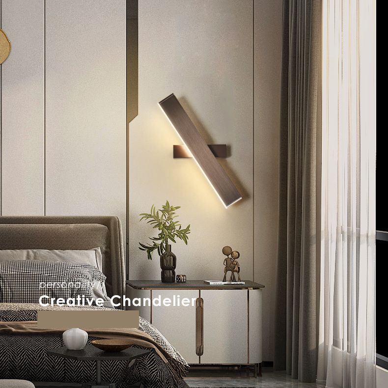 Brown Rectangular LED Wall Lamp in Modern Artistic Style Aluminium Rotatable Wall Light for Bedroom