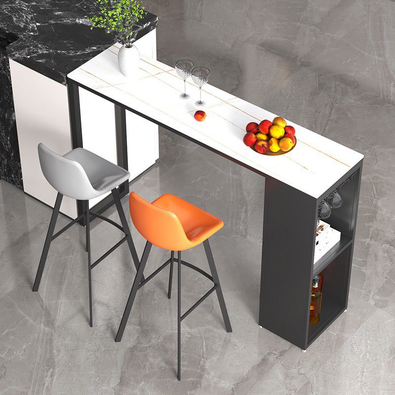 Stone Top Bar Dining Table Traditional Luxury Bar Table with Black Sled Base