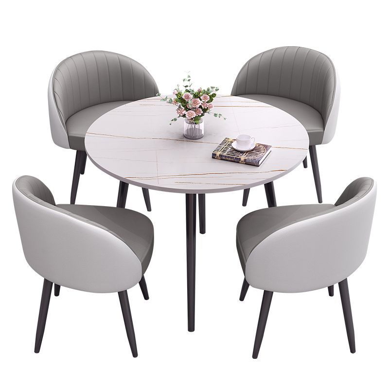 Round Shape 4 Legs Modern Dining Table White Fixed Table of Sintered Stone