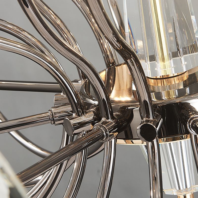 Black Branch Pendant Light in Traditional Luxury Style Stainless-Steel Chandelier with Crystal Shade