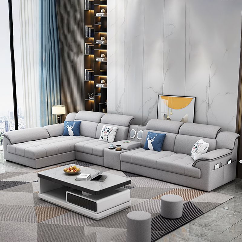 Modern Fabric Sofa in Grey Pillow Top Arm Sofa with Bolster Pillows