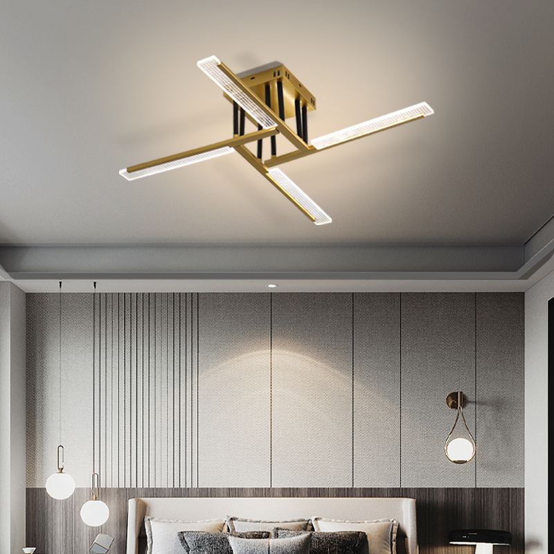 Acrylic Sticks Semi Flush Light Fixture Nordic Gold LED Ceiling Lighting for Bedroom