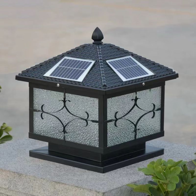 Rectangular Shape Metal Solar Pillar Lamp Modern Style 1-Light Outdoor Light