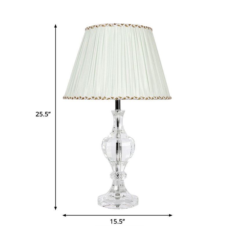 1 leichte Schlafzimmer Nachtlicht Minimalismus weiße Nachttischlampe mit sich verjüngter Stoffton