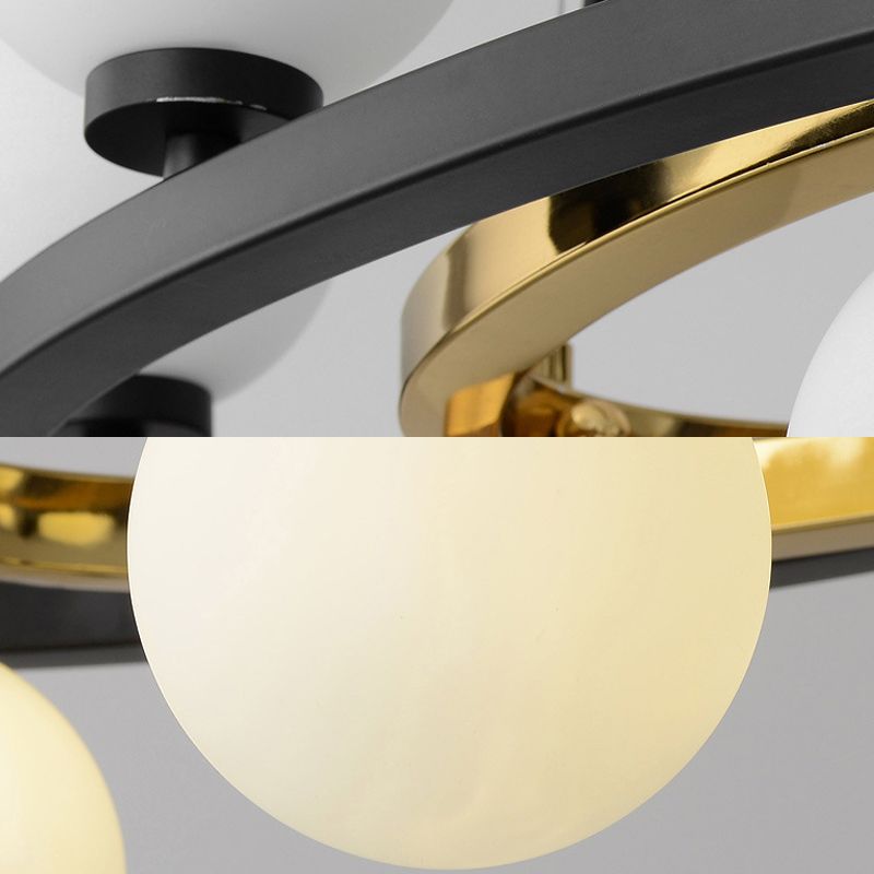 Black Oval Hanging Light Fixture Nordic 11 Heads Metal Island Lighting with Ball Opal Glass Shade