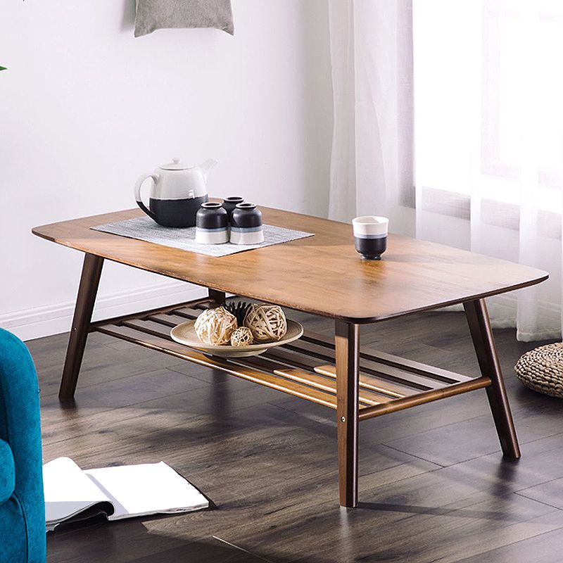 4 Legs 1 Single Coffee Table with Wood Accents Modern Rectangular Cocktail Table