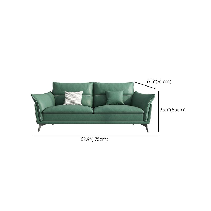 Contemporary 33.46" H Green Faux Leather Pillow Top Arm Sofa