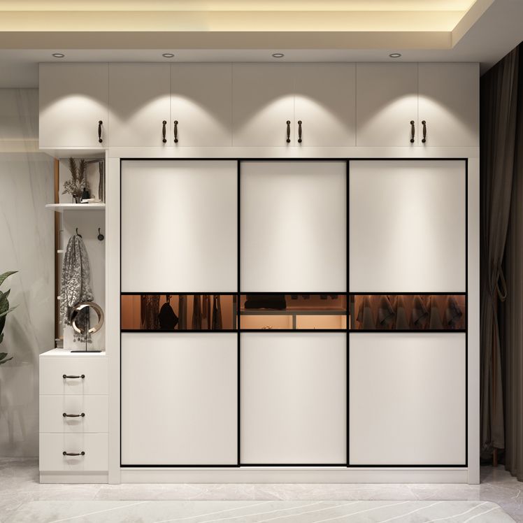 Contemporary Cabinet with Sliding Door Engineered Wood Beige Storage Cabinet