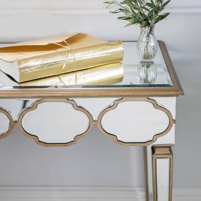 Sliver Makeup Counter 16.53" Wide Mirrored Vanity Tables with Solid Wood Leg