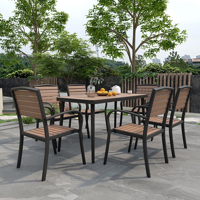 Industrial Brown Dining Set Rust Resistant Metal Dining Table