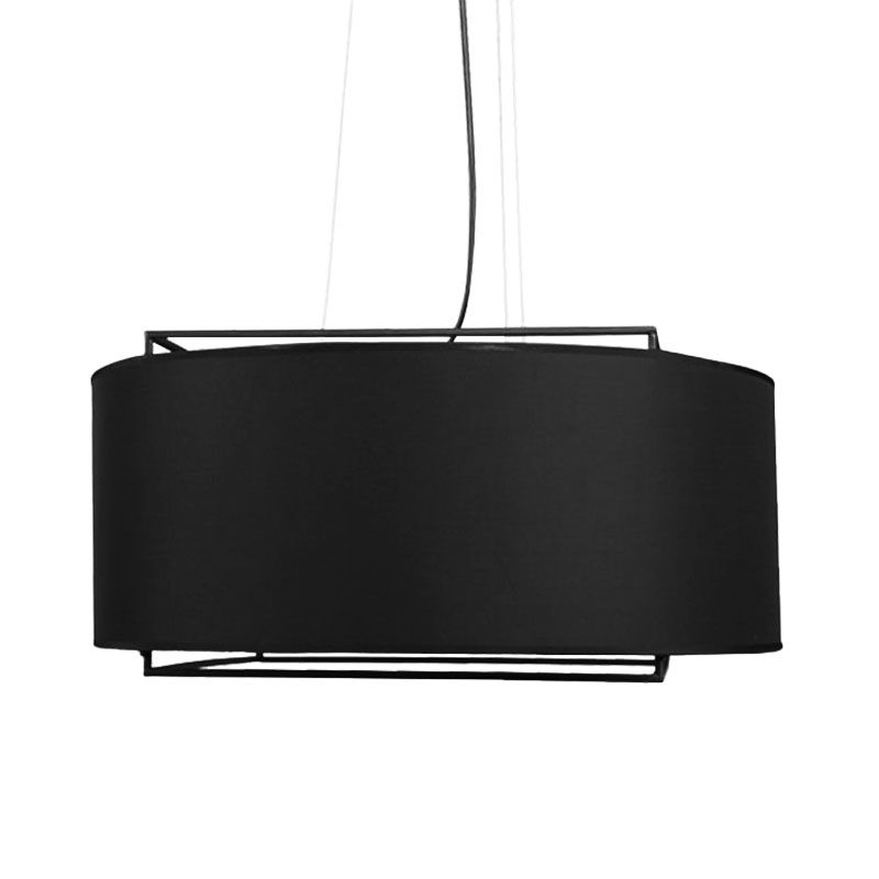 Modern Drum Pendant Light Fixture Fabric LED Hanging Ceiling Light in White/Black