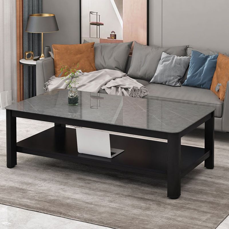Contemporary Glossy Accent Table Rectangular Coffee Table with Shelf