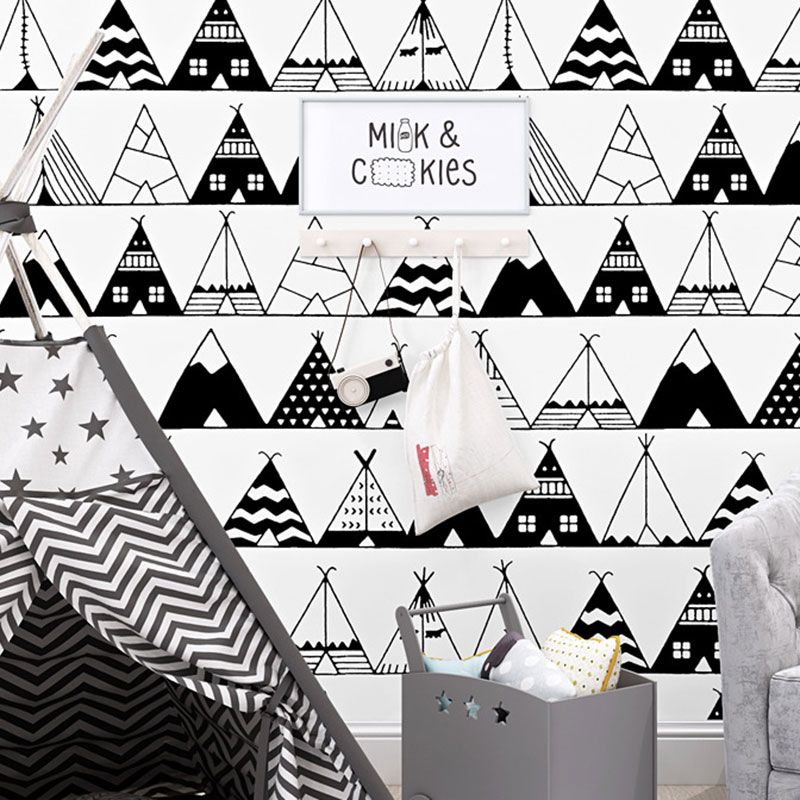 33' x 20.5" Triangle Wallpaper for Living Room Decoration Geometries Wall Covering in Black and White, Water-Resistant