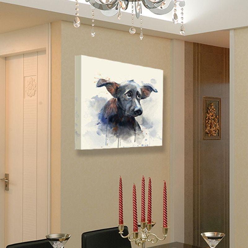 Black Hairless Dog Wall Art Pet Painting Kids Textured Canvas Print for Child Room
