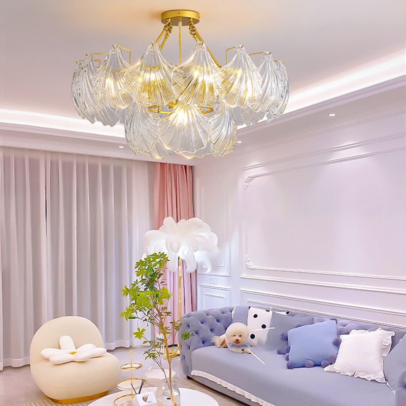Modern Metal Ceiling Light Geometric Shape Hanging Lamp with Shell Shade for Living Room