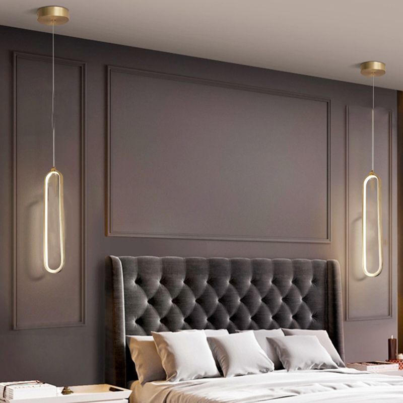 Minimalism Ellipse Hanging Ceiling Light Metal Bedroom Pendant Light Fixture in Gold