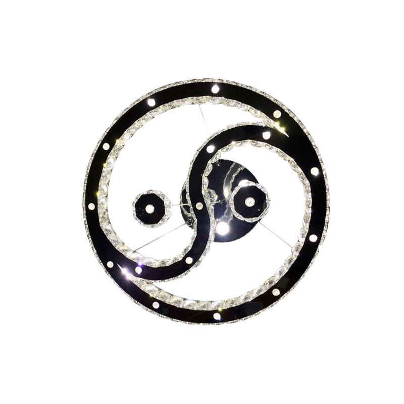 Chrome LED Chandelier Lamp Minimal Faceted Crystal Eight Diagrams Pendant Lighting Fixture in Warm/White Light