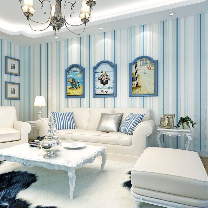 Stripes Non-Pasted Wallpaper, 20.5-inch x 33-foot, Blue and White