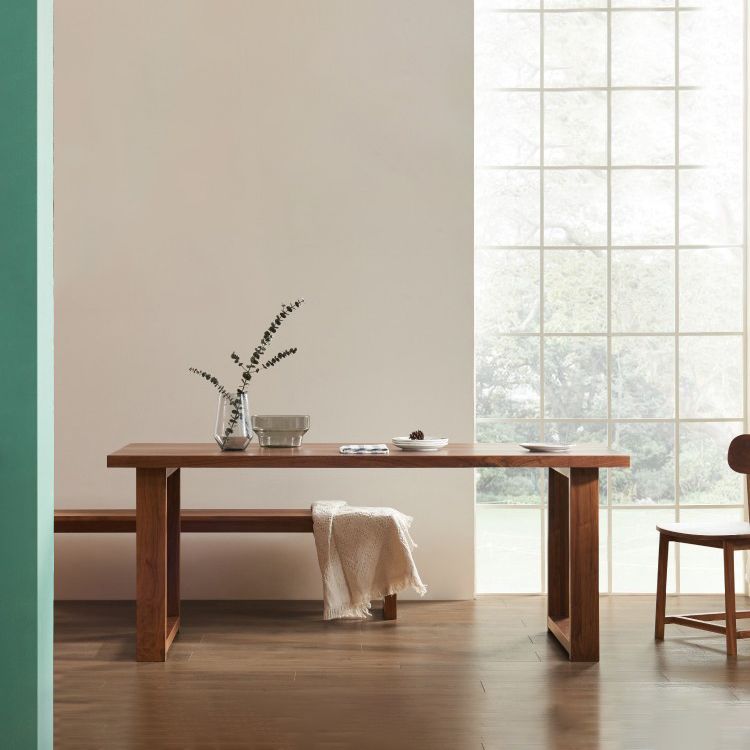 Minimalist Wood Rectangle Shape Dining Table Standard Kitchen Dining Table with Double Pedestal Base