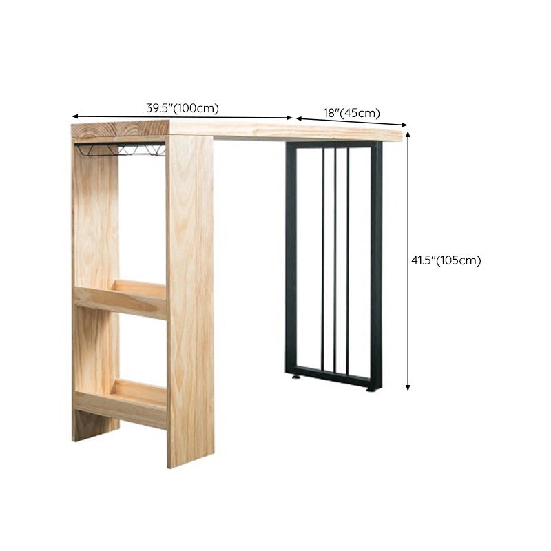 Modern Solid Wood Bar Table Dining Table with Storage Shelves