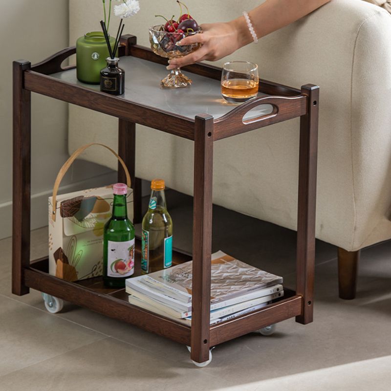Contemporary Solid Wood with Shelf Rectangular Double Tier Side Table