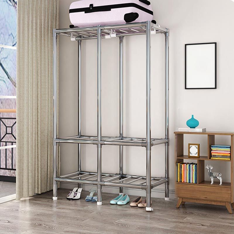 Contemporary Style Wardrobe Cabinet Steel Frame Wardrobe Armoire for Bedroom