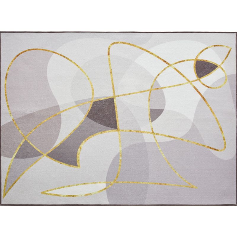 Novelty Abstract Rug Grey and Khaki Polyester Rug Washable Pet Friendly Non-Slip Area Rug for Living Room