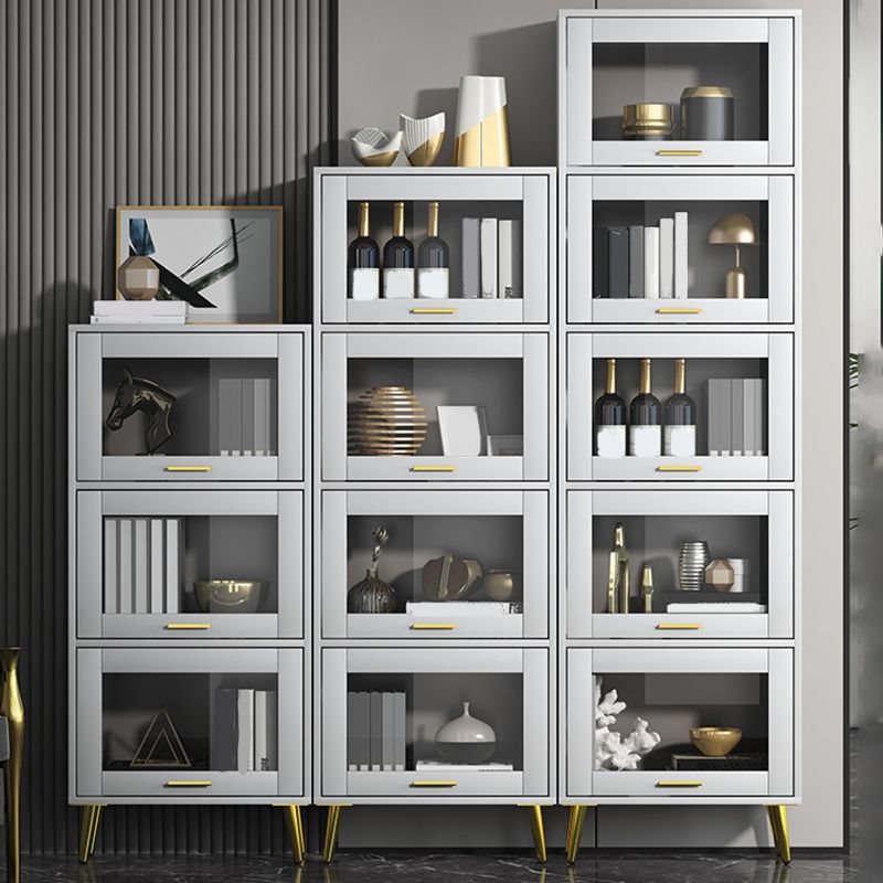 Glam Champagne/White Closed Back Standard Wood Shelf Bookcase for Living Room