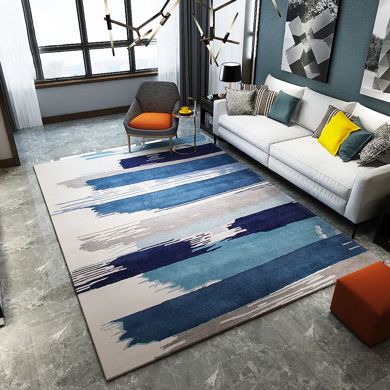 Black Contemporary Rug Polyester Geometric Area Rug Non-Slip Backing Indoor for Living Room