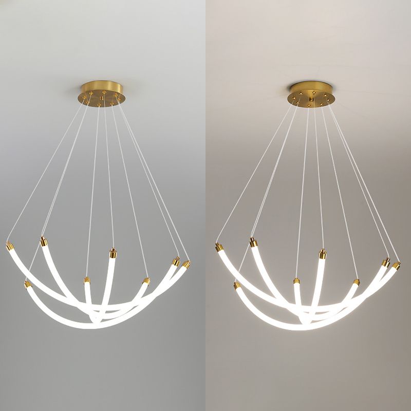 Acrylic Nest Shaped Chandelier Minimalistic Brass LED Pendant Light for Living Room