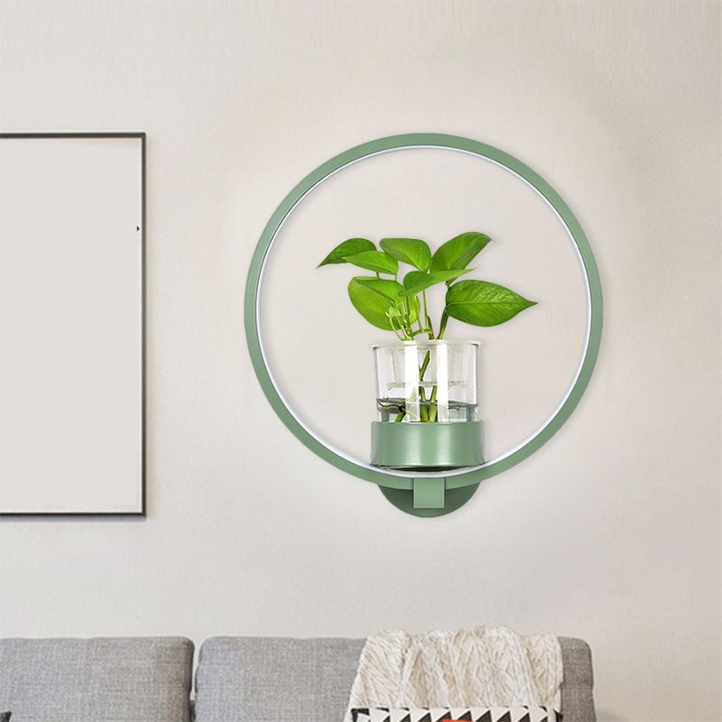 Round/Rectangle Metal Wall Light Macaron Grey/Yellow/Blue LED Sconce Lighting with Plant Pot for Bedroom