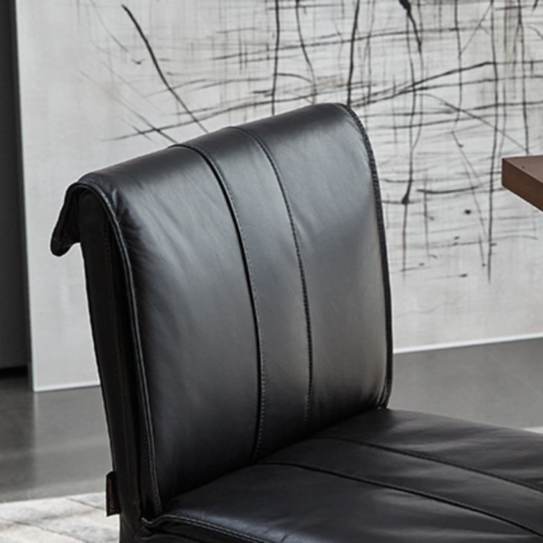 Indoor Leather Upholstered Dining Side Chair Metal Legs Dining Chair