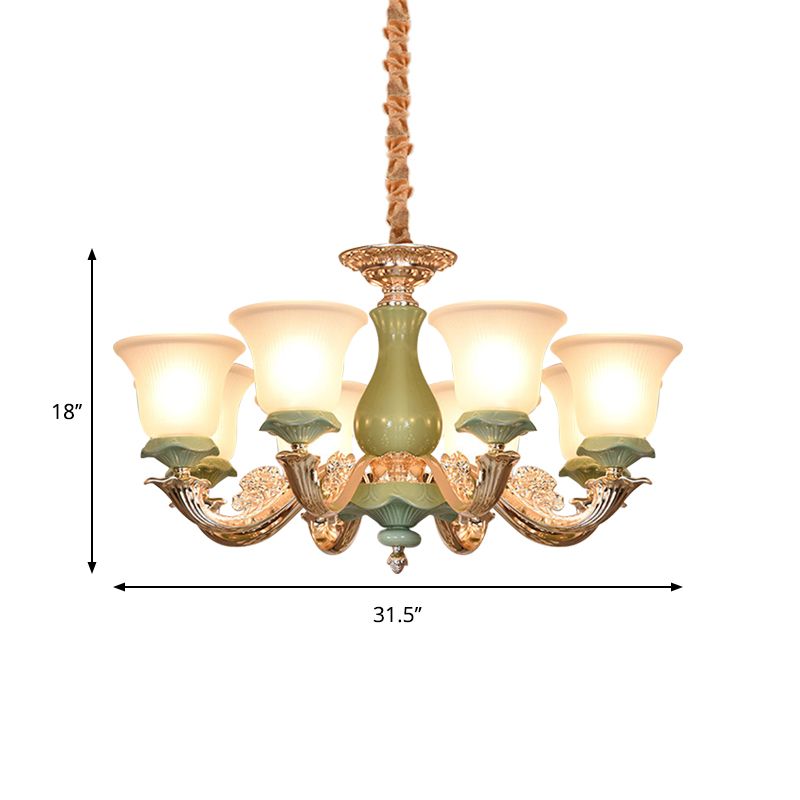 8/12 lichten wijd uitlopende schaduw suspensie hanger traditionele stijl groen opaal glas kroonluchter verlichting