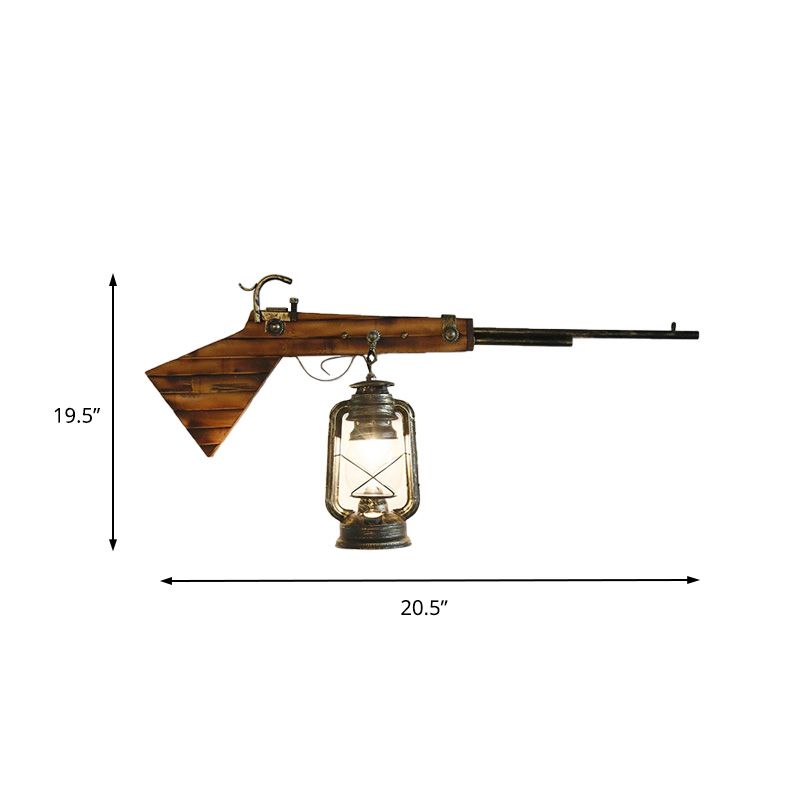 1 Bulb Lantern Wall Mounted Light Fixture Coastal Bronze Clear Glass Lighting with Gun Decoration