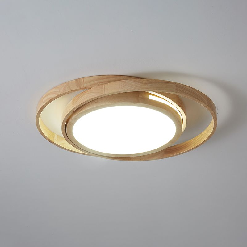 Rings Wooden LED Flush Ceiling Light Nordic Beige Flush Mount Lighting Fixture for Bedroom
