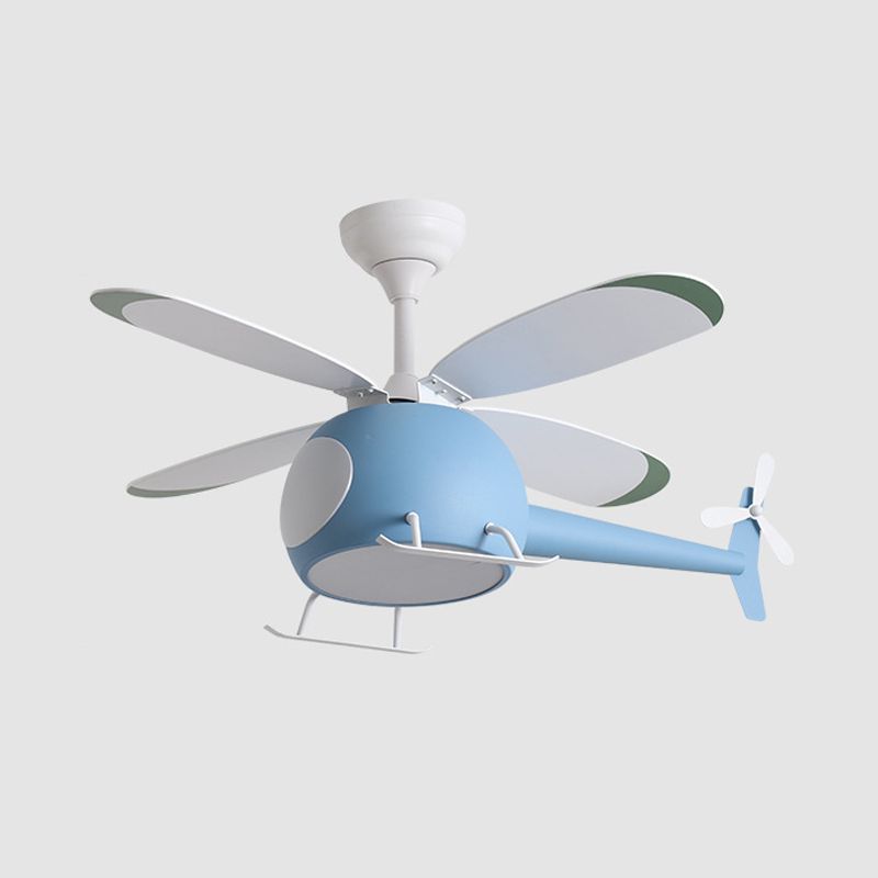 Kids Creative LED Pendant Light Wrought Iron Airplane Fan Light with Acrylic Shade