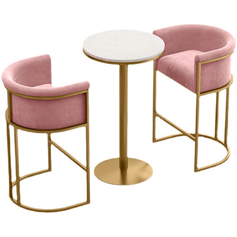 Glam Armlehnen-Rückenlehnen-Thekenhocker, Eisen-Café-Barhocker mit Samtkissen und Pedal
