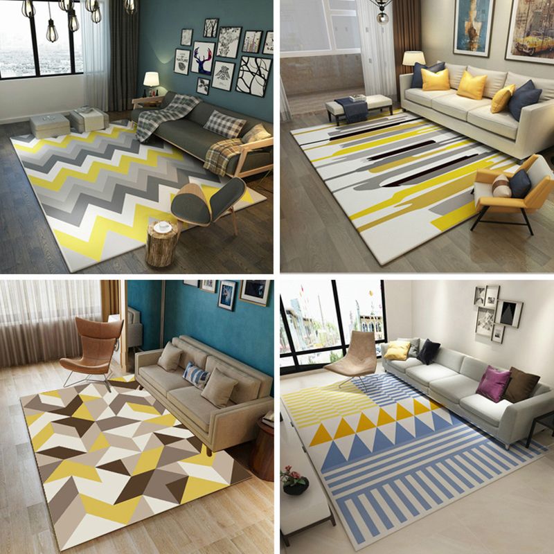 Contemporary Geometric Printed Rug Multi Colored Polyester Carpet Anti-Slip Backing Machine Wash Pet Friendly Rug for Great Room