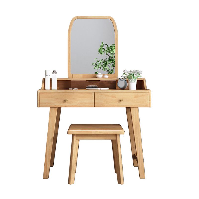 Scandinavian Mirrored Vanity Table and Stool Set with 2 Drawers