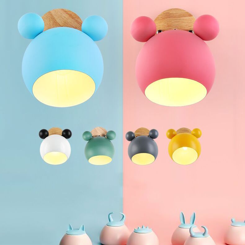 Macaron Cartoon Wall Light 1-Light Wall Mount Lamp with Wood for Living Room
