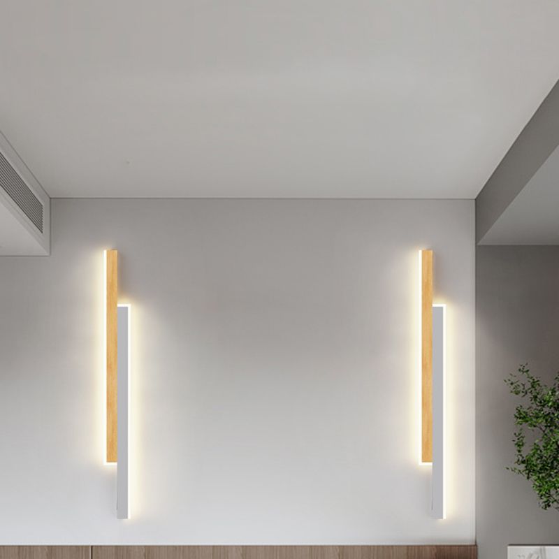 Modern Style Linear Shape Wall Sconce Wood 1 Light Sconce Lighting for Bedroom