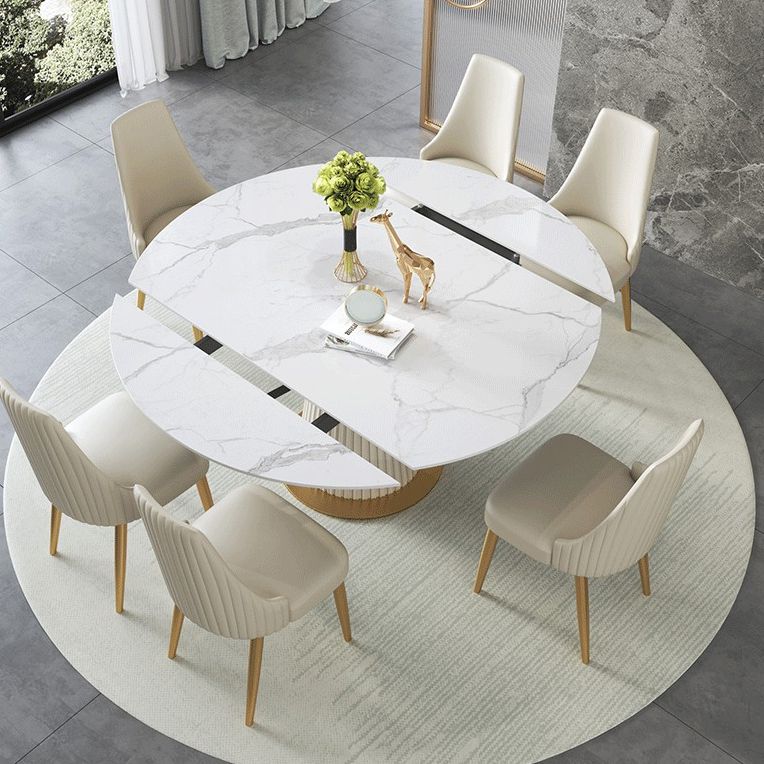 Sintered Stone Top Round Table for Restaurant Luxury White Dining Table with Pedestal Base