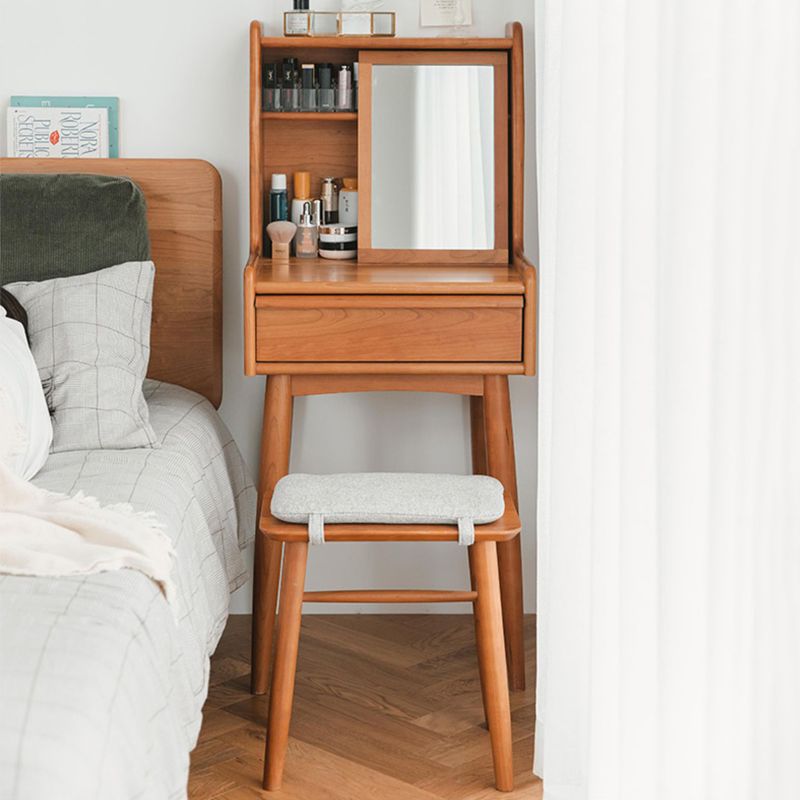 Scandinavian Makeup Vanity Mirrored Solid Wood Makeup Dressing Table