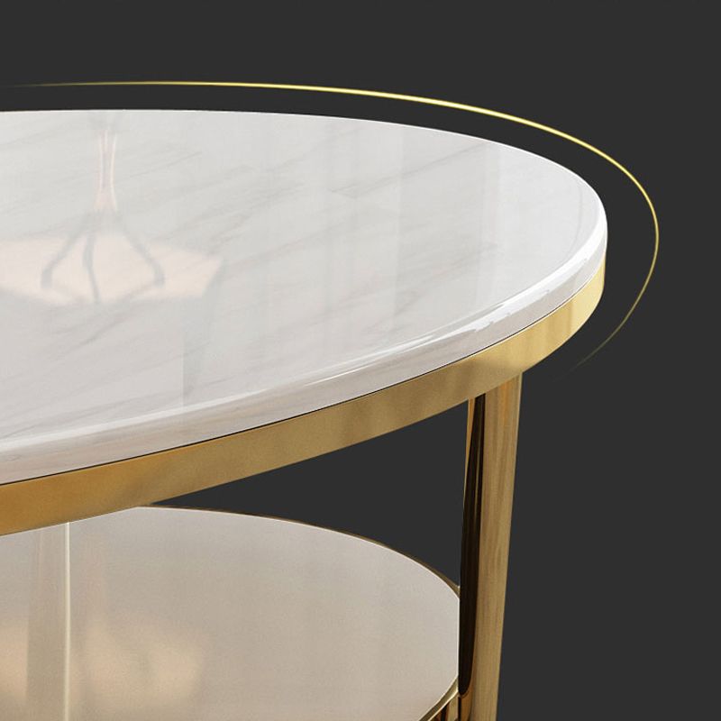 16.5" H Modern 4 Leg Steel Base Marble Oval Top Coffee Table