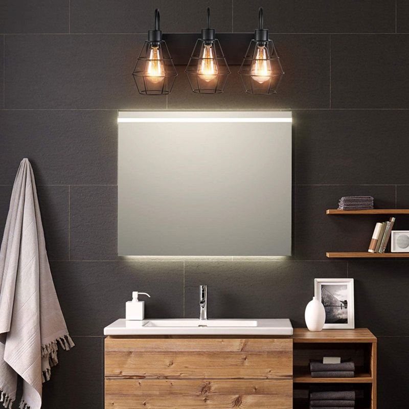 Industrial 3 - Light Bath Vanity Light Iron Bathroom Fixture in Dark Black