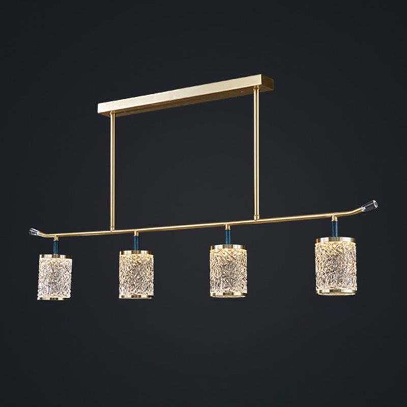 Diner Chandelier Modern Brass Pendant Light with Cylindrical Rippled Glass Shade