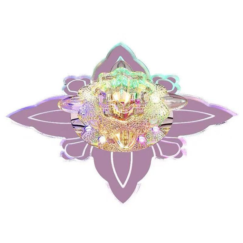 Plafonnier LED encastré en cristal moderne en forme de fleur pour couloir, transparent